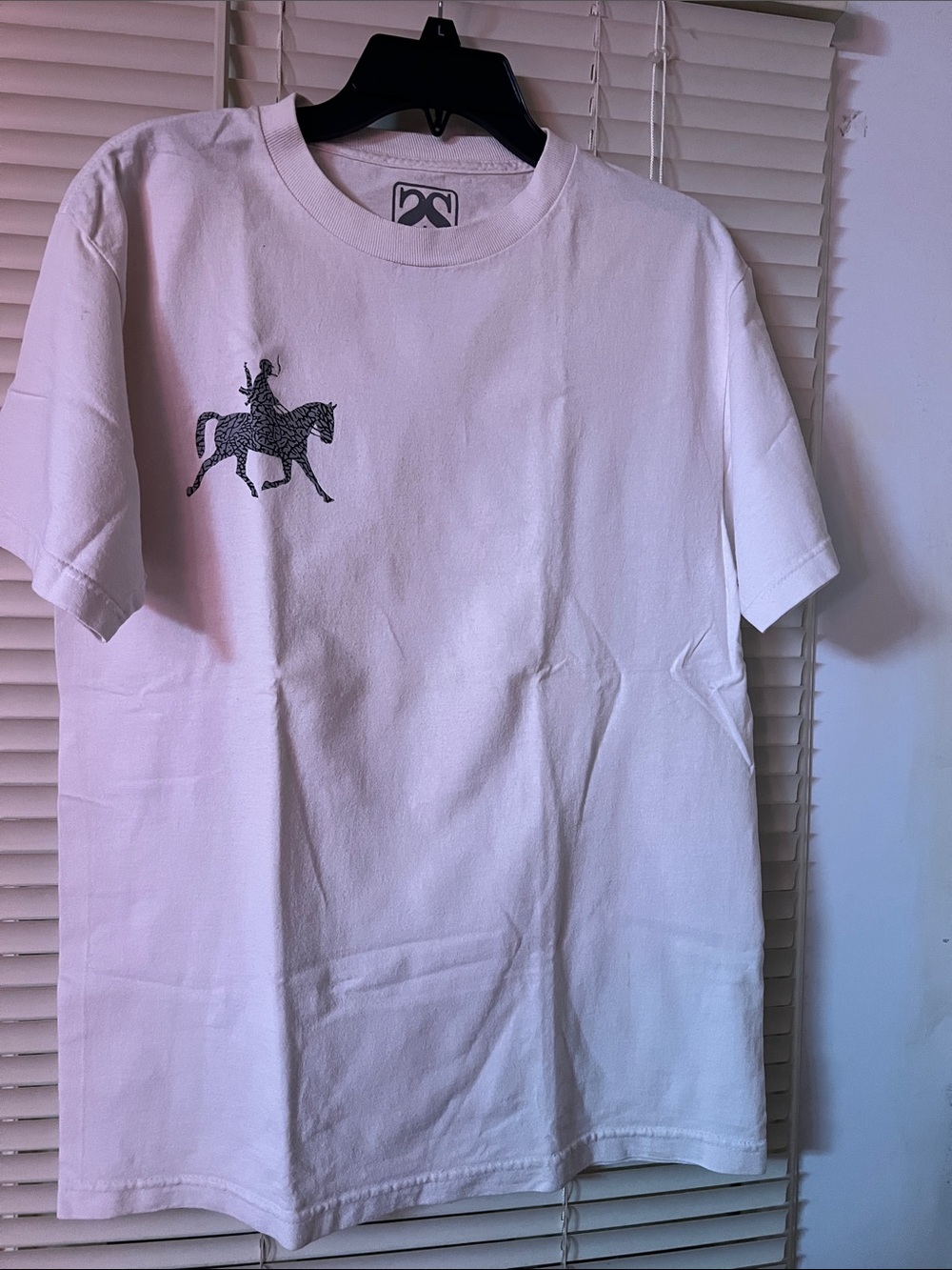 White Tee with Embroidered Horse Rider Logo